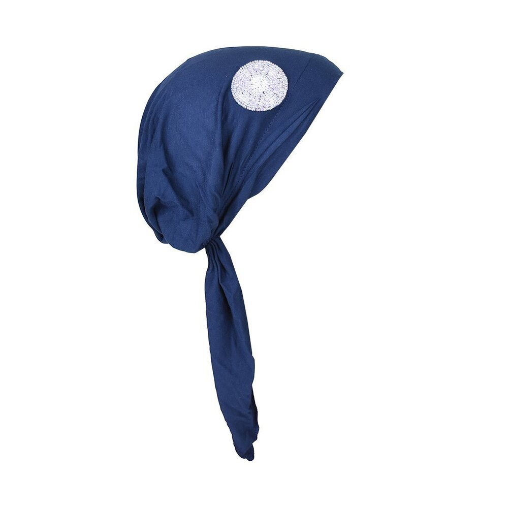 3180 Navy Pre Tied Bandana Turban Chemo Head Scarf with Lavender Bead